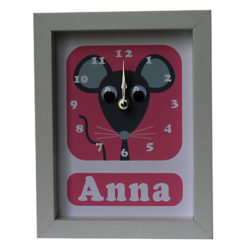 Stripey Cats Personalised Minty Mouse Framed Clock, 23 x 18cm Pink